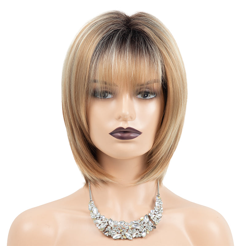 Ash Gold Bob Layered Wigs Air Bangs – Wigyy