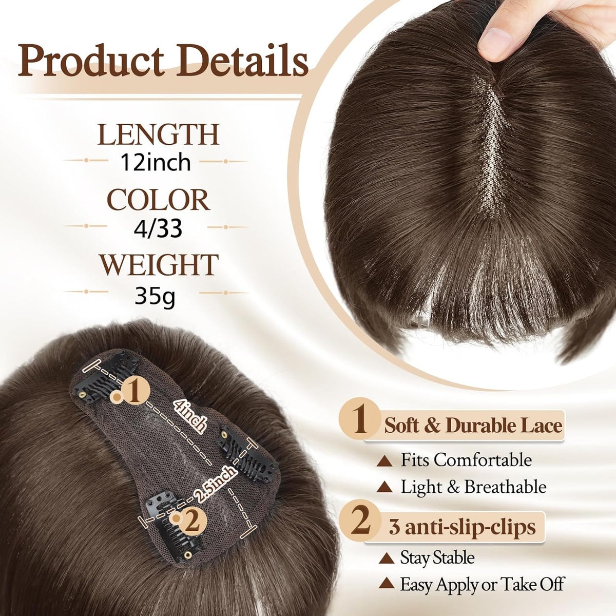 100% Human Hair Toppers for Women Adding Hair Volume Topper with Bangs ...