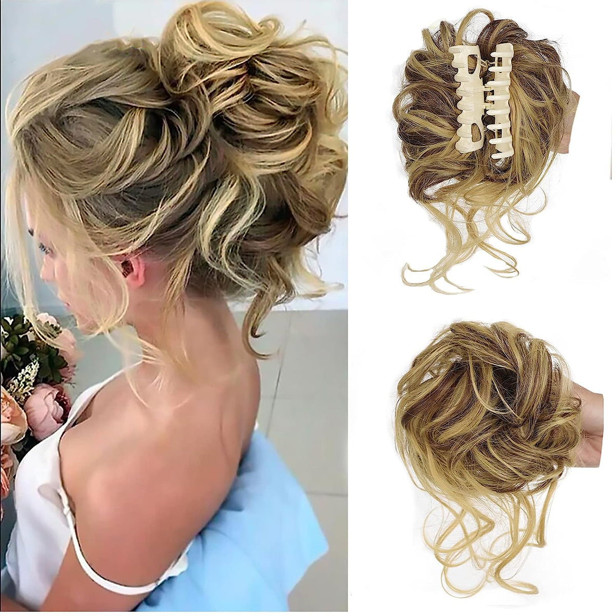 Messy Bun Hair Piece, Wavy Curly Chignon Ponytail Hairpiece for Daily ...