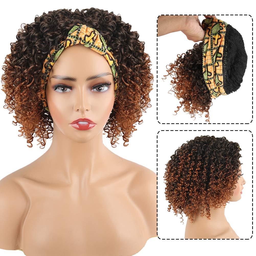 Headband Wigs ShortCurly Wig Full Afro Curly Wig HeadWrap Wig – Wigyy